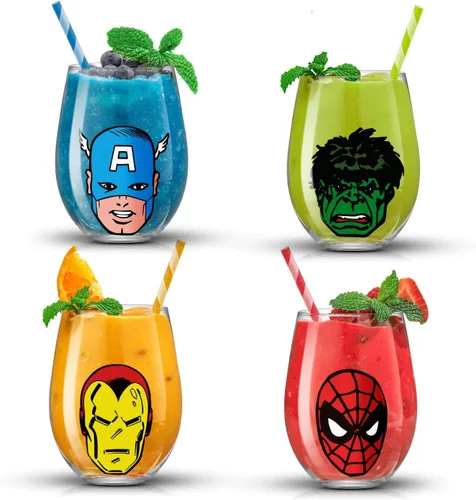 Miniatura 24 de JoyJolt Disney Mickey Mouse Squad Collection Vasos Tumblers. Juego de 4 Copas de Vino sin Tallo de 15 onzas, Vasos sin Tallo para Beber. Artículos