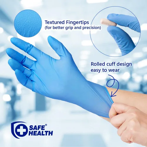 Miniatura 2 de Safe Health Nitrile Exam Gloves – 4 mil, Latex-Free, Powder-Free, Disposable, Blue, Medical Grade, Food, Cleaning Use