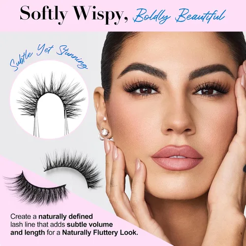 Miniatura 2 de Pestañas de Aspecto Natural Pestañas Postizas - BEPHOLAN Pestañas Postizas 3D Súper Esponjosas Pestañas Postizas Banda Transparente Pestañas Wispy