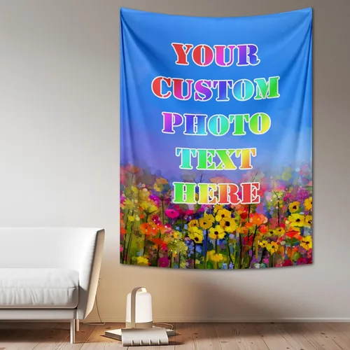 Tapiz personalizado para cargar imágenes con fotos y textos, tapiz personalizado para colgar en la pared, manta de telón de fondo para decoración de
