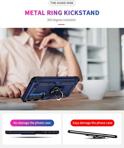 Miniatura 5 de Funda para Moto Edge 2021, con protector de pantalla, [grado militar] probada en caídas de 16 pies, funda protectora magnética con función atril Azul