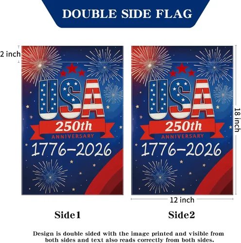 Miniatura 7 de Bandera de jardín con el 250 aniversario de Estados Unidos, bandera de Estados Unidos del 250 aniversario 1776-2026, bandera patriótica Azul