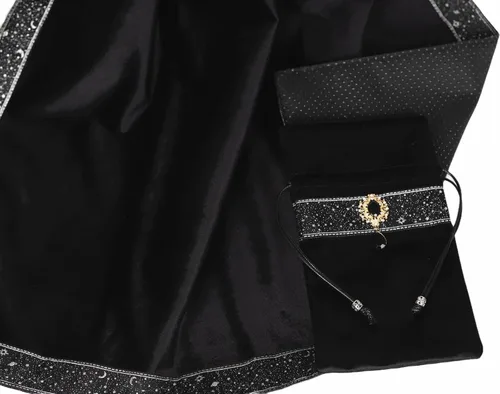 Miniatura 9 de Bolsa de cartas de tarot, mantel de adivinación, encaje de río estrella, parte inferior de partículas de terciopelo grueso con bolsa de tarot (negro)