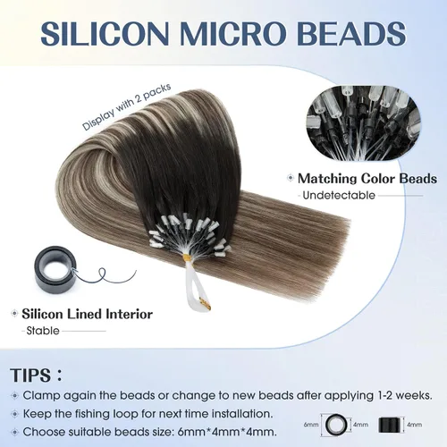 Miniatura 4 de Hairro Micro Loop - Extensiones de cabello humano microenlaces de microperlas de cabello Remy para mujer, reflejos degradados, fusión fría, micro