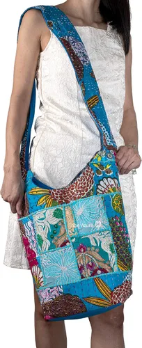 Miniatura 10 de Tribe Azure - Bolso bandolera de lona para mujer, estilo hobo, floral, para verano, bohemio