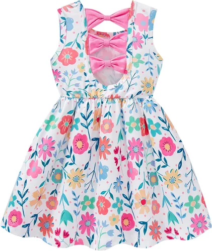 Miniatura 16 de Popshion Vestidos de verano para niñas con estampado de leopardo, vestido con lazo en la espalda, ropa de dinosaurio, sin mangas, para niños