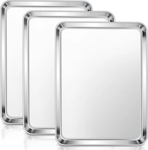 Miniatura 15 de E-far Mini bandeja para horno tostador, bandeja para hornear galletas de acero inoxidable de 9.4 x 7.3 pulgadas, bandeja pequeña de metal no tóxico