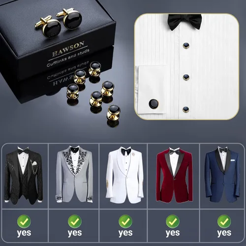 Miniatura 4 de HAWSON Juego de gemelos y tachuelas de esmoquin para hombre con caja de regalo joyas o accesorios para hombre adecuados para traje negro, camisas