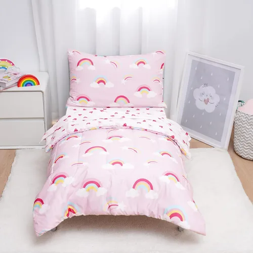 Miniatura 14 de david's kids Juego de ropa de cama de 4 piezas para niños pequeños - Juego de ropa de cama suave y transpirable para niñas, incluye edredón