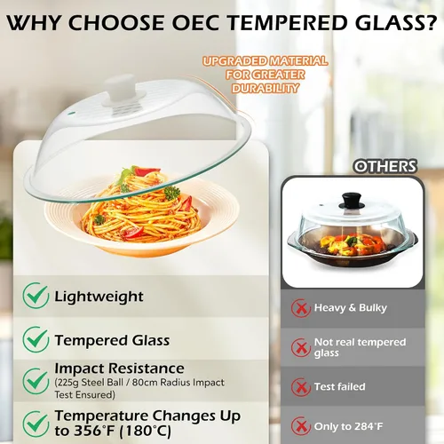 Miniatura 7 de OEC Cubierta de vidrio templado para salpicaduras de microondas, 10 pulgadas (diámetro interior de 8.7 pulgadas), resistente al calor, tapa