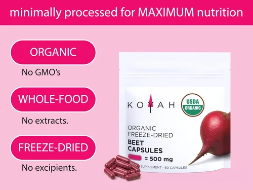 Miniatura 3 de KOYAH - Cápsulas de remolacha orgánica, liofilizadas: 60 Cápsulas 500 mg por cápsula, raíz de remolacha entera - Apoyo cardiovascular y apoyo al