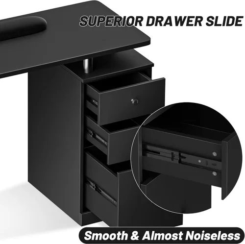 Miniatura 5 de Nail Tech - Mesa de manicura profesional para uñas resistente a acetona, mesa de manicura para uñas con cajones (negro)