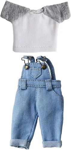 Miniatura 8 de Ropa de muñeca Bjd Ropa de moda Pantalones de mezclilla para OB11, GSC, 1/12bjd Ropa de muñeca Accesorios Pantalones+Camiseta (azul oscuro)