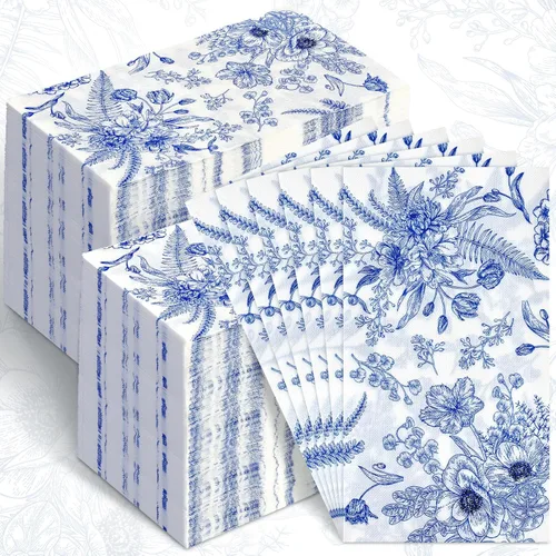 Fuutreo 200 servilletas florales azules para invitados, regalos de despedida de soltera, toallas de mano desechables para baño, servilletas Rústico