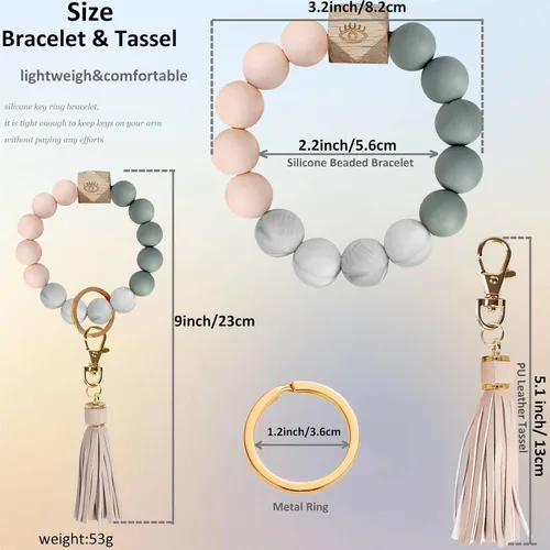 Miniatura 2 de BIHRTC - Pulserallavero para enganchar las llaves del auto, brazalete con cuentas de silicona para mujer