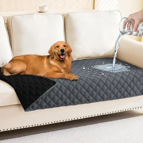 Miniatura 127 de Smiry Funda impermeable para cama de mascota, suave y lavable, para muebles, cama, sofá, reversible, a cuadros (30 x 53 pulgadas, color beige/beige)