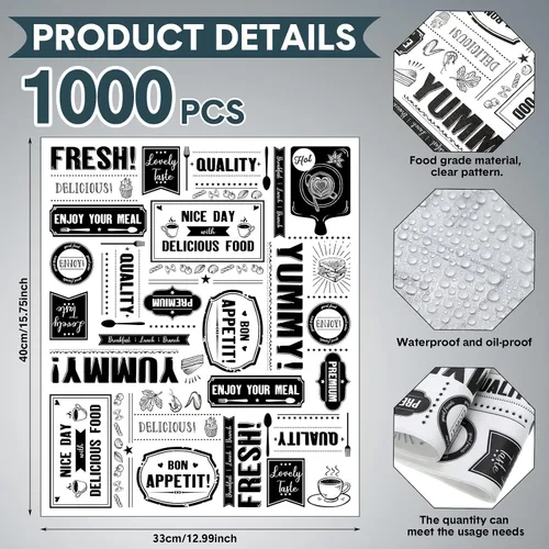 Miniatura 2 de Seajan Hojas de papel encerado de papel de periódico de 13 x 15.8 pulgadas, resistentes a la grasa, papel impermeable para envolver sándwich, papel