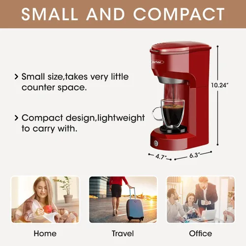 Miniatura 5 de Cafetera de una sola porción para cápsulas de café molido, cafetera pequeña de 1000 W con filtro de depósito de 6 a 14 onzas, botón de un solo toque