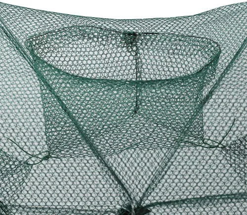 Miniatura 8 de Trampa de red de pesca plegable automática para cangrejos, minnow, Crawdad, langosta, camarones, material de nailon altamente duradero (6 agujeros)