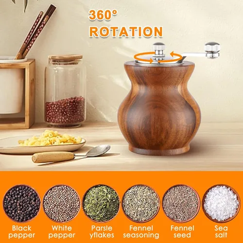 Miniatura 3 de Molinillo de pimienta, molinillo de pimienta de madera clásico para cocina, molinillo de pimienta manual de madera y acrílico, molinillo de sal