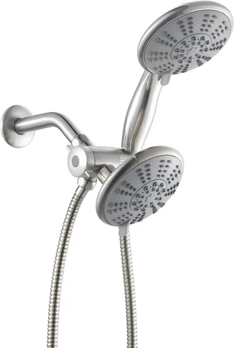 Cabezal de ducha doble grande antiobstrucciones de 5 pulgadas con rociador de mano, 5 modos de pulverización únicos, conector de latón, manguera de