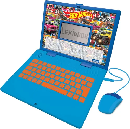 Lexibook Hot Wheels, portátil educativo y bilingüe en inglés/español, juguete para niños con 124 actividades para aprender, jugar juegos y música,