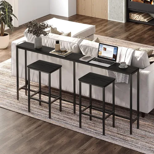 Miniatura 7 de MAHANCRIS Taburetes de bar, juego de 2 sillas de bar con reposapiés, taburetes de comedor de 2 piezas, 25.8 pulgadas de altura, taburetes de bar