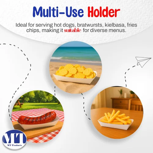 Miniatura 7 de MT Products White Paper - Bandeja/plato para perros calientes (tamaño estándar) bandejas desechables para alimentos (paquete de 50) - Fabricado