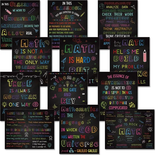 Faccito 12 pósteres inspiradores de matemáticas para aula, 10 x 12 pulgadas, carteles educativos de matemáticas positivas motivacionales para
