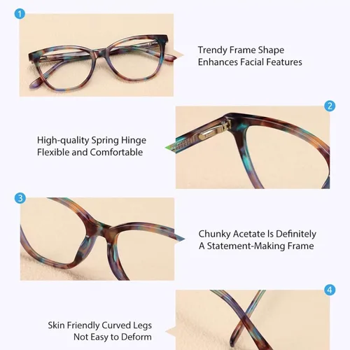 Miniatura 4 de Firmoo - Gafas con bloqueo de luz azul para lectura de computadora, diseño de ojo de gato, marco de acetato para mujeres, bisagra de resorte