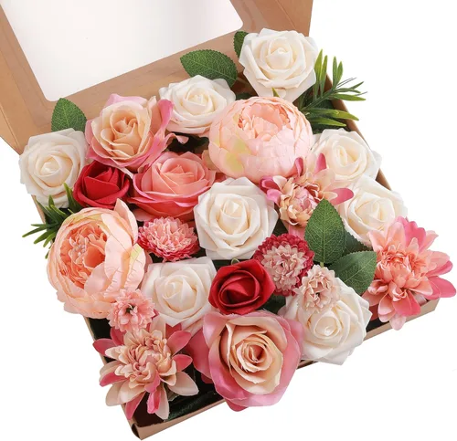 Miniatura 14 de Juego de flores artificiales, flores falsas para bricolaje, centros de mesa para bebé, ramo de novia, ramo de boda, arreglos de flores, velas