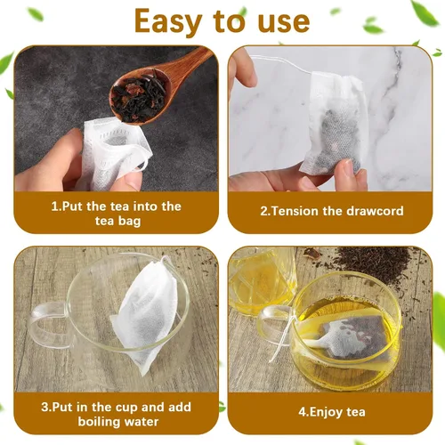 Miniatura 5 de 1000 bolsas de té para té de hojas sueltas, desechables, con cordón, bolsas de té vacías, bolsas de filtro de té a granel, bolsas vacías para té