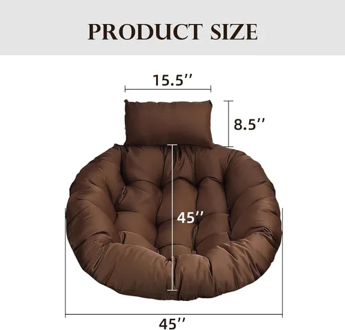 Miniatura 9 de Cojín impermeable para silla de huevo, color negro, lavable, con lazos, grueso, grande, para silla de huevo, para exteriores, con almohada