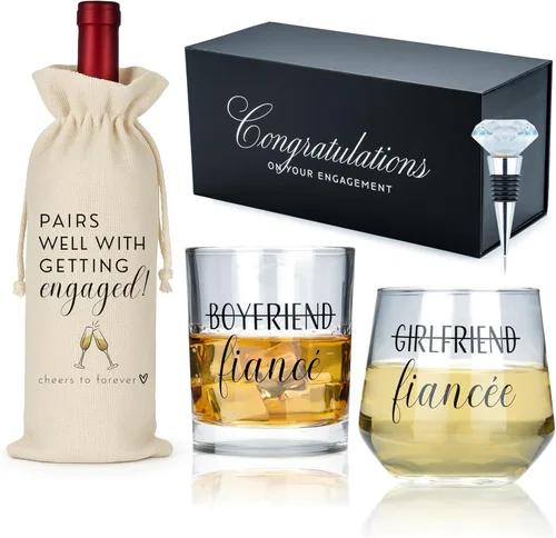 Miniatura 11 de Regalos de Compromiso Newlywoo para Parejas - ¡Regalo Único de Prometido para Él o Ella! Vasos de Vino de Whiskey con Tapón de Vino de Diamante