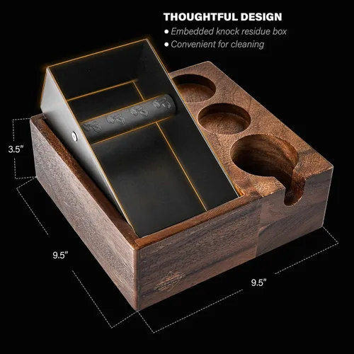 Miniatura 3 de Caja de café para portafiltro de 2.283 in – 4 en 1 de nogal natural Espresso estación de tamping, distribuidor y soporte de manipulación, contenedor