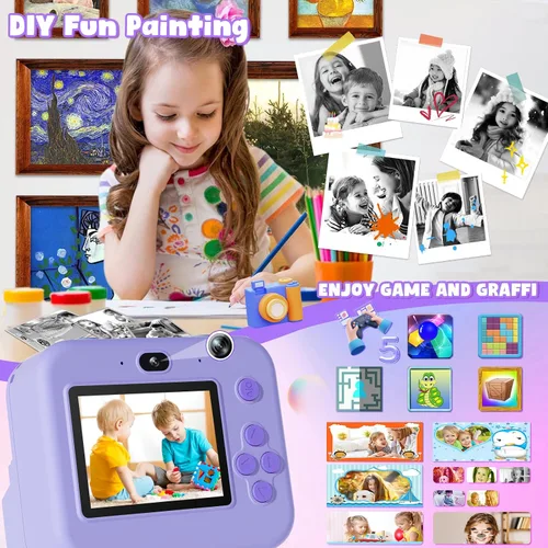 Miniatura 3 de Cámara digital para niños con impresión instantánea - Cámara de video digital HD 1080P para niños pequeños con papel de foto para imprimir, juguete