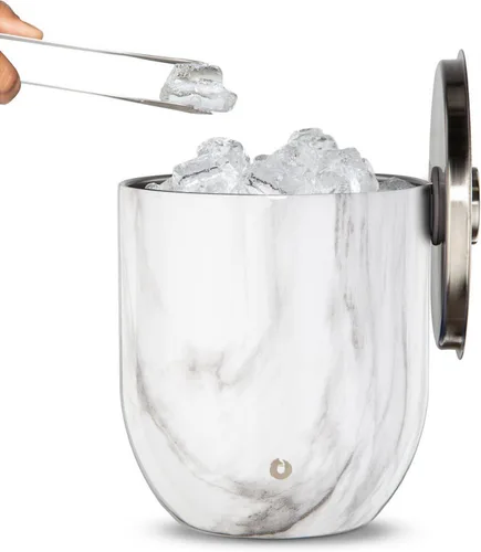 SNOWFOX Cubo de hielo de acero inoxidable con aislamiento al vacío de alta calidad con tapa/pinzas, parte inferior sin goma, accesorios de bar en