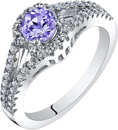 Peora Anillo solitario de recuerdo de Tanzanita para mujer, plata de ley 925, piedra preciosa auténtica, forma redonda de 0.50 quilates, 0.197in,