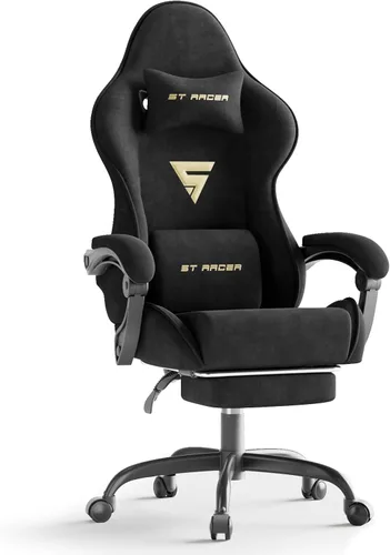 Miniatura 12 de Ferghana Silla ergonómica de tela de terciopelo para videojuegos con reposapiés y masaje, respaldo alto, silla reclinable para computadora