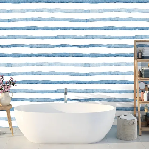 HAOKHOME Papel tapiz a rayas para despegar y pegar, costero bohemio, extraíble, color azul índigo/blanco, vinilo autoadhesivo para decoración de