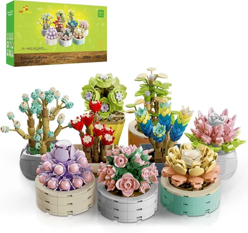 JMBricklayer Flores Suculentas Colección Botánica Juegos de Construcción, Plantas para Decoración de Oficina y Hogar, Bonsái, Suculentas, Juguetes