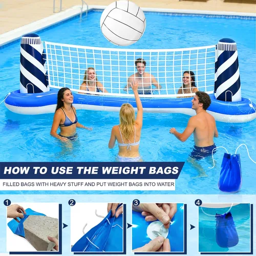 Miniatura 4 de Juego de flotador inflable de red de voleibol con pelota de playa de 19 pulgadas, diseño de faro, juguetes flotantes para deportes acuáticos