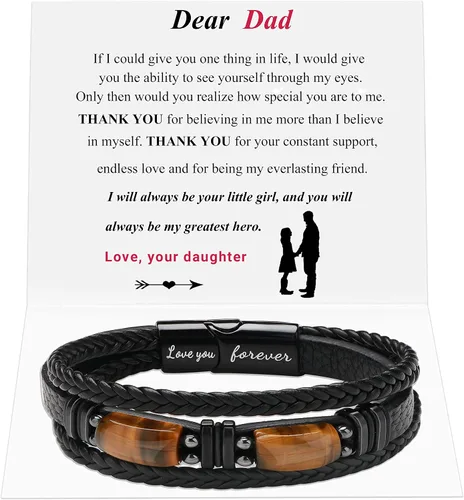 Pulseras de cuero trenzado negro con ojo de tigre para hombre, hijo, nieto, novio, papá, marido, regalos para hombres, Navidad, cumpleaños, día del