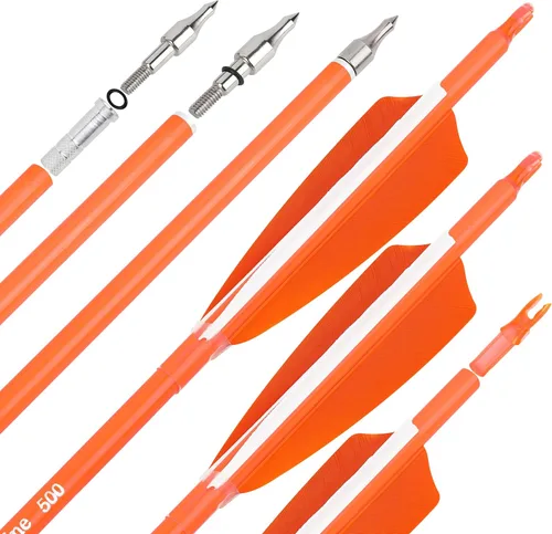 Miniatura 9 de Flechas de carbono de 31 pulgadas, flechas de caza de tiro con arco de color fluorescencia, 500 600 espina dorsal con plumas, flechas de práctica
