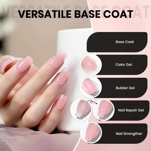 Miniatura 4 de RARJSM Esmalte de uñas de gel con base de goma de fibra de vidrio rosa y flor de cerezo desnudo, para reparar uñas rotas, fortalecedor, capa base