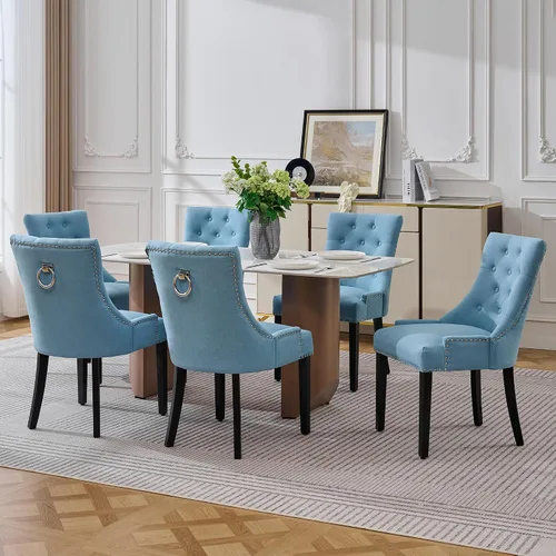 Miniatura 11 de adochr Juego de 2 sillas de comedor de terciopelo, sillas de cocina tapizadas con patas de metal, respaldo abotonado moderno con anillo de tracción