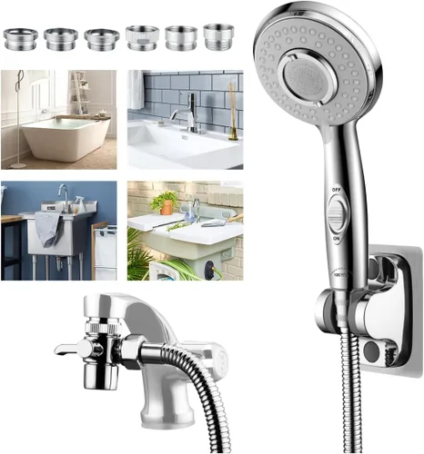 KLLEYNA - Grifo de fregadero para lavado de pelo, accesorio para cabezal de regadera para bañera con 5 adaptadores, rociador de fregadero con