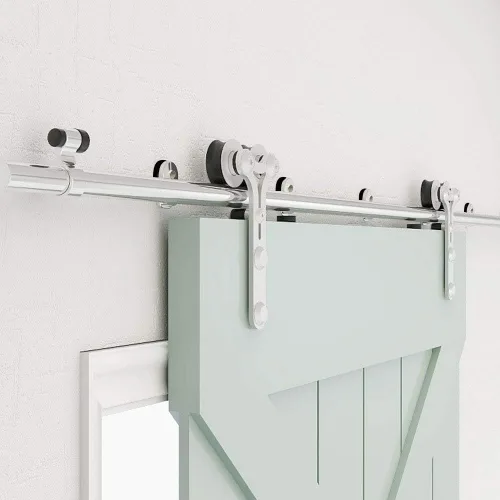 Miniatura 16 de TSMST Kit de herrajes para puerta corrediza de granero de 6.6 pies, riel de puerta de granero resistente de acero inoxidable para montaje superior