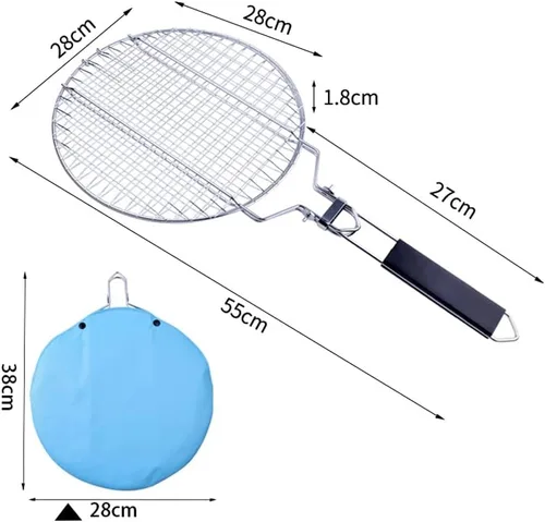 Miniatura 5 de Cesta portátil para barbacoa con mango extraíble con mango extraíble para parrilla al aire libre, verduras, peces (WR-58 clip redondo)
