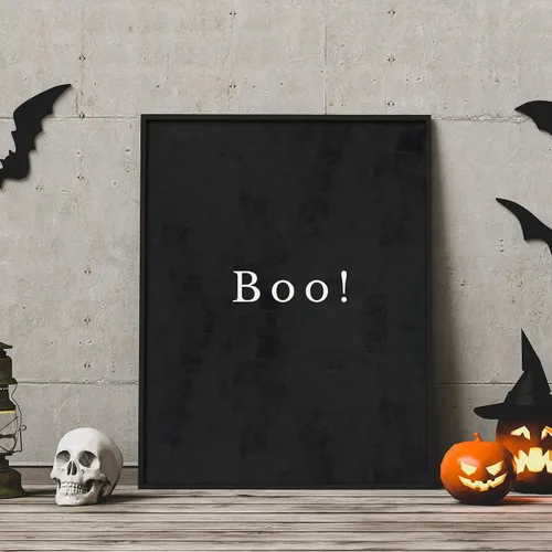 Miniatura 5 de Whaline 12 impresiones artísticas en lienzo de Halloween para pared, diseño de esqueleto bohemio, fantasma, gato negro, decoración de pared